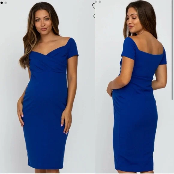 PinkBlush Royal Cobalt Blue Off Shoulder Sweetheart
Neckline Maternity Dress - Picture 11 of 11